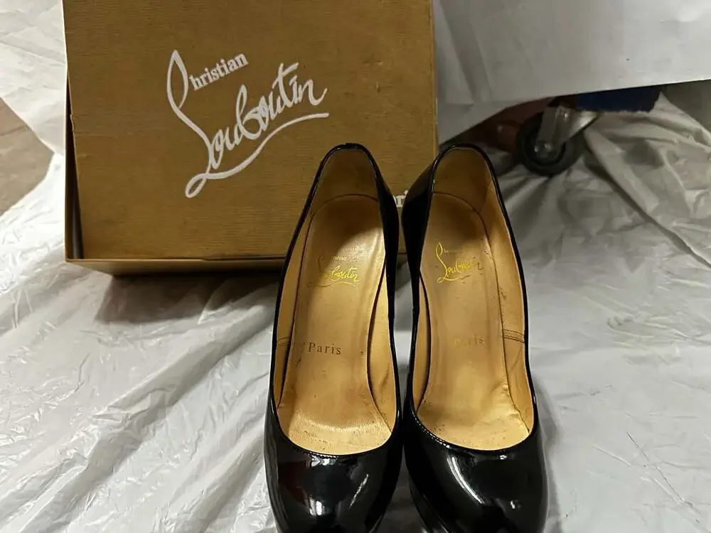 Christian Louboutin Black Patent Leather Round Toe Platform Pumps